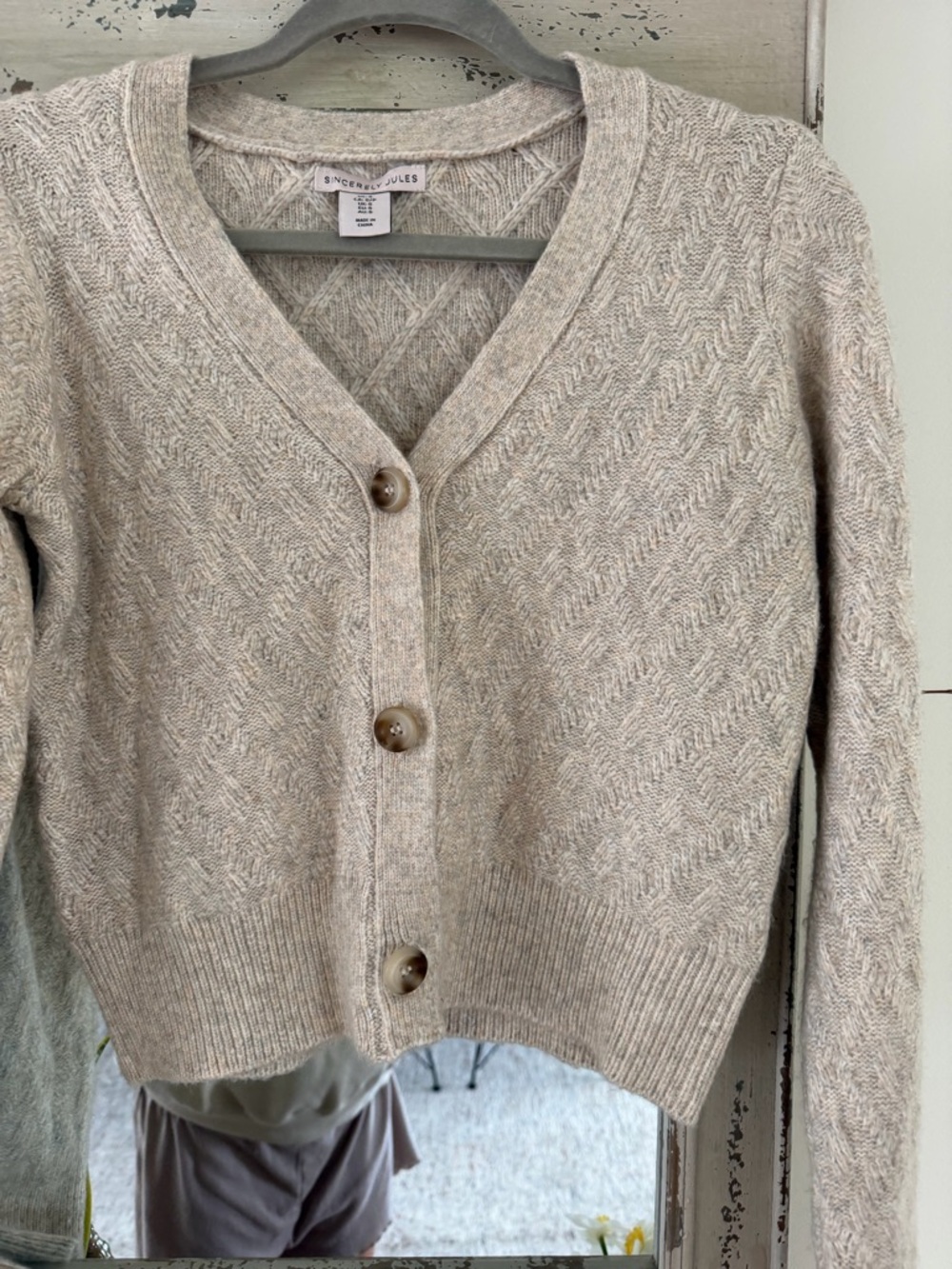 Sincerely Jules S Cream Cable Knit V-Neck Button Cardigan - Picture 2 of 6